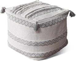 Blue Page Boho Neutral Decorative Square Unstuffed Pouf - Braided Handwoven Casual Ottoman Pouf Cover With Tassels And Cute Soft Tufted Footrest/Cushion For Bedroom Living Room, 18" X18”x16 -Safavieh Furniture 51jBLoYh5BL. AC