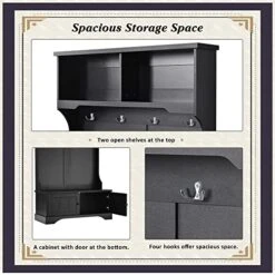 Voohek, Black 3-in-1,Hall Tree, Coat Rack Shoe Bench With Top Shelves Entryway, Living Room And Bedroom,Mudroom, 4 Hooks & Shelf Cabinet 18 Voohek, Black 3-in-1,Hall Tree, Coat Rack Shoe Bench With Top Shelves Entryway, Living Room And Bedroom,Mudroom, 4 Hooks & Shelf Cabinet -Safavieh Furniture 51jBxzRgFBL