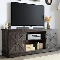 YITAHOME Farmhouse TV Stand For 65+ Inch TV, Modern Entertainment Center For 300lbs W/Barn Doors And Storage Cabinets, Rustic TV Media Console TV Cabinet For Living Room, Dark Rustic Oak -Safavieh Furniture 51jDP81AugL. AC