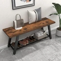 Oastreeful Storage Bench Industrial Rustic Wooden And Metal Entryway Shoe Boots Storage Rack Long Bench Seat For Hallway Bedroom Retro Brown Farmhouse Style -Safavieh Furniture 51jHn 7FDuL. AC