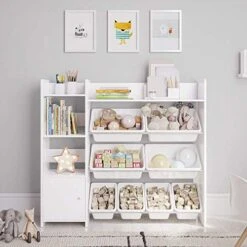 Sturdis Kids Toy Storage Organizer With Kids Toy Shelf And 8 White Toy Bins – Perfect Toy Storage Solution - Your Kids Will Have Fun And You Will Be Free From Messes!