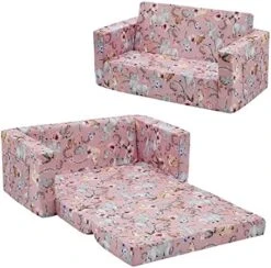 Ulax Furniture Kids Fold Out Couch 2-in-1 Children Convertible Sofa To Lounger With Soft Plush Fabric (Navy Dinosaur) -Safavieh Furniture 51jWzVUmVL. AC