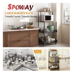Lapday 4 Tier Rolling Kitchen Bakers Rack With Storage, Stand Microwave Oven Rack With Wheels, Suitable For Kitchen And Dining Room -Safavieh Furniture 51jh0cNCgdL
