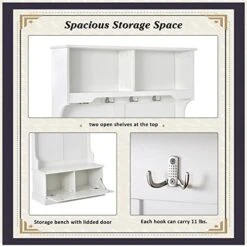 TABTAG Entryway Bench With Shoe Cabinet,Hall Tree With Bench And Coat Hooks,3-in-1 Design Storage Bench,Modern Coat Hanger For Livingroom,Hallway,Entrance,Maximum Weight Capacity Of 200lbs -Safavieh Furniture 51jjsHAyPYL