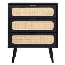 2 Sets Of Rattan Nightstand Dresser Chest Of 3 Drawers, Wood Storage Dresser Cabinet Organizer Unit For Bedroom Living Room Closet Office(Black) -Safavieh Furniture 51jojkx6xaL