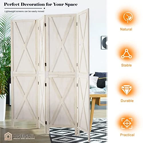 Oneinmil Room Divider, Room Dividers And Folding Privacy Screens, Partition Wall Dividers For Rooms, Room Separator, Temporary Wall, Privacy Folding Screen, Rustic Barnwood (White) 6 Oneinmil Room Divider, Room Dividers And Folding Privacy Screens, Partition Wall Dividers For Rooms, Room Separator, Temporary Wall, Privacy Folding Screen, Rustic Barnwood (White) - Image 6