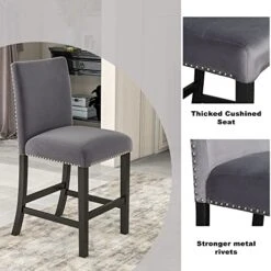 Dining Table Set For 4, Counter Height Dining Table Set With Faux Marble Dining Table And 4 Upholstered-Seat Chairs, 5 Piece Dining Room Table Set For Kitchen And Living Room Furniture, Gray 7 Dining Table Set For 4, Counter Height Dining Table Set With Faux Marble Dining Table And 4 Upholstered-Seat Chairs, 5 Piece Dining Room Table Set For Kitchen And Living Room Furniture, Gray -Safavieh Furniture 51k1MW6VhpL