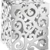Modern Day Accents Paisley Stool, Chair, Silver, Aluminum, Art, Living Room, Home, Office, Lobby, Square, Statement, Modern, 12" X 12" X 17"