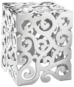 Modern Day Accents Paisley Stool, Chair, Silver, Aluminum, Art, Living Room, Home, Office, Lobby, Square, Statement, Modern, 12" X 12" X 17"