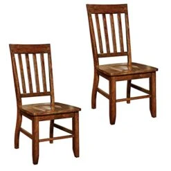 Furniture Of America Set Of 2 Castile Solid Wood Contoured Seat, Slatted Back, For Dining Room, Accent, Side Chair, Dark Oak