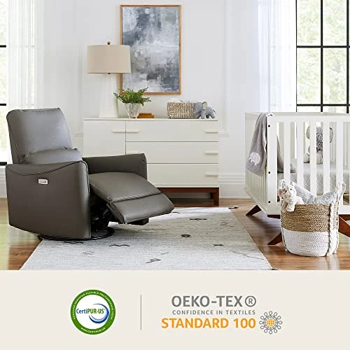 CHITA Power Recliner Swivel Glider, Upholstered Faux Leather Living Room Reclining Sofa Chair With Lumbar Support, Cognac Brown 5 CHITA Power Recliner Swivel Glider, Upholstered Faux Leather Living Room Reclining Sofa Chair With Lumbar Support, Cognac Brown - Image 5