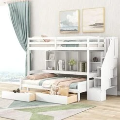 Harper & Bright Designs Twin XL Over Full Bunk Bed Frame With Built-in Storage Shelves For Kids Boys Girls, Drawers And Staircase,Gray 15 Harper & Bright Designs Twin XL Over Full Bunk Bed Frame With Built-in Storage Shelves For Kids Boys Girls, Drawers And Staircase,Gray -Safavieh Furniture 51kDNwZ SPL. AC
