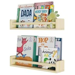 Wallniture 24" Madrid Bookshelf For Kids Room Decor Floating Bookshelves Nursery Shelves For Wall Kitchen Organization Set Of 2,Natural
