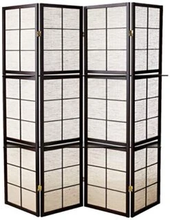 4-Panel Screen With 4-Shelf Tan And Cappuccino 900166