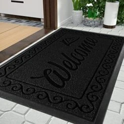 Yimobra Welcome Front Door Mat, Heavy Duty Easy Clean Doormat Indoor Outdoor, Waterproof Quick Dry Floor Mat For Home, Garage, Hign Traffic Areas, Non Slip, Low Profile, 29.5X17 Inches, Black Gray -Safavieh Furniture 51kJ1O6dEUL. AC