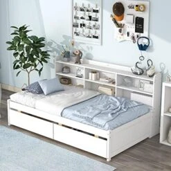MERITLINE Twin Bed Frames With Headboard, Wood Twin Bed With Storage Drawers Under Bed, Twin Size Platform Bed For Boys And Girls, Grey -Safavieh Furniture 51kQlSluQdL. AC