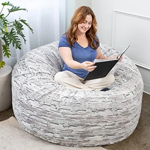 Jaxx 5 Foot Saxx Bean Bag Chair For Adults - Luxe Faux Fur, Silver Fox 13 Jaxx 5 Foot Saxx Bean Bag Chair For Adults - Luxe Faux Fur, Silver Fox - Image 13