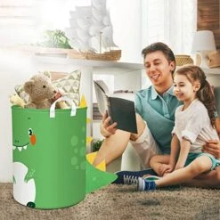 Clastyle 45L Cute 3D Dinosaur Waterproof Laundry Hamper Collapsible Green Children Laundry Baskets With Drawstring For Nursery, 14.2 * 17.7 In