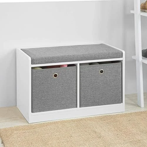 Haotian FSR65-DG, Grey 3 Baskets Hallway Bedroom Storage Bench With Seat Cushion, Shoe Bench, Shoe Rack, Shoe Cabinet 14 Haotian FSR65-DG, Grey 3 Baskets Hallway Bedroom Storage Bench With Seat Cushion, Shoe Bench, Shoe Rack, Shoe Cabinet - Image 14