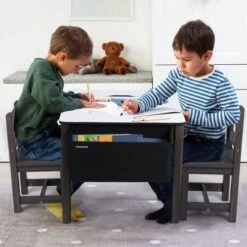 Cowiewie 3PCS Toddler Table & Chair Set Kids Wooden Activity Desk & 2 Chair Set With Storage 2 Drawers For Child Arts & Crafts,Snack Time,Homeschooling,Homework(Building Blocks Mat As Gift Included) -Safavieh Furniture 51kiImg4L4L