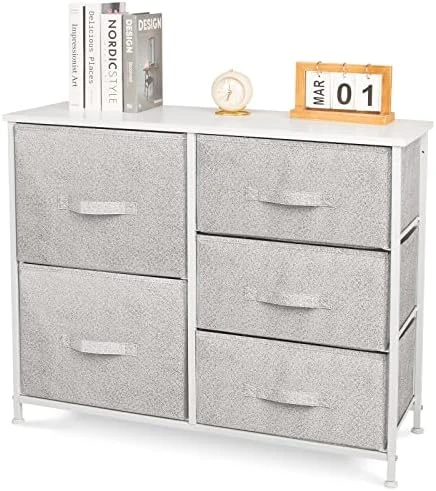 CONNOO 5 Fabric Drawer Dresser Storage Tower, Drawer Chest Storage Organizer Unit For Bedroom, Closet, Hallway, Entryway, Nursery, Sturdy Steel Frame, Wooden Top, Easy Pull Handle 5 CONNOO 5 Fabric Drawer Dresser Storage Tower, Drawer Chest Storage Organizer Unit For Bedroom, Closet, Hallway, Entryway, Nursery, Sturdy Steel Frame, Wooden Top, Easy Pull Handle - Image 5
