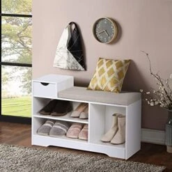 Sophia & William Shoe Bench With Cushion And 8 Compartments, Entryway Storage Bench Freestanding Shoe Cabinet Rack With Adjustable Shelves, Total Load Capacity: 400 Lbs (Top 200 Lbs), White -Safavieh Furniture 51kuHn1tkjL. AC