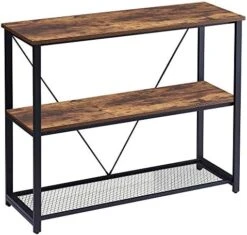 FELLYTN Console Tables For Entryway, Industrial Narrow Sofa Table With Metal Mesh Shelf 3 Tier Hallway Table, 31 Inch Rustic Brown -Safavieh Furniture 51kwzcCSk2L. AC