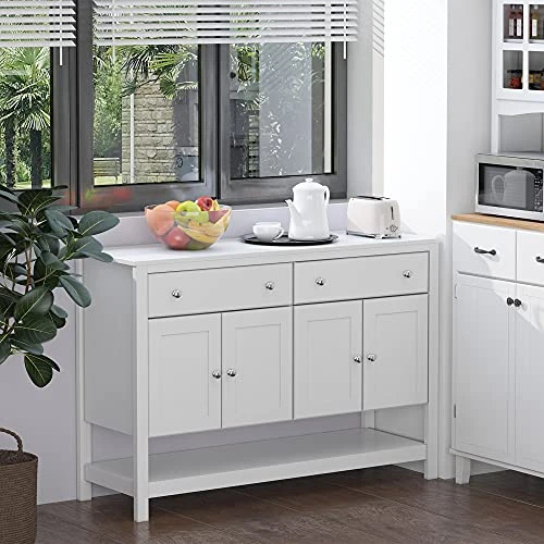 HOMCOM 47" Coffee Bar Cabinet, Sideboard Buffet Cabinet, Accent Kitchen Cabinet With Adjustable Shelves And Drawers For Living Room, White 2 HOMCOM 47" Coffee Bar Cabinet, Sideboard Buffet Cabinet, Accent Kitchen Cabinet With Adjustable Shelves And Drawers For Living Room, White - Image 2