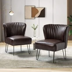 HULALA HOME Faux Leather Accent Chairs Set Of 2 With Metal Base, Mid Century Modern Living Room Chairs, Comfy Upholstered Armless Side Chairs For Bedroom, Camel 21 HULALA HOME Faux Leather Accent Chairs Set Of 2 With Metal Base, Mid Century Modern Living Room Chairs, Comfy Upholstered Armless Side Chairs For Bedroom, Camel -Safavieh Furniture 51l1RUnJDfL. AC