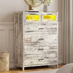 VIAGDO Black Dresser With 6 Drawers, Dressers & Chests Of Drawers With LED Lights, Wood Drawer Chest With Visual Drawer, Modern Large Capacity Storage Cabinet Dresser For Bedroom, Entryway, Closet -Safavieh Furniture 51l6f5AxnL. AC 1