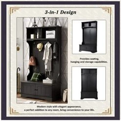 Voohek, Black 3-in-1,Hall Tree, Coat Rack Shoe Bench With Top Shelves Entryway, Living Room And Bedroom,Mudroom, 4 Hooks & Shelf Cabinet 20 Voohek, Black 3-in-1,Hall Tree, Coat Rack Shoe Bench With Top Shelves Entryway, Living Room And Bedroom,Mudroom, 4 Hooks & Shelf Cabinet -Safavieh Furniture 51l7WabRKPL