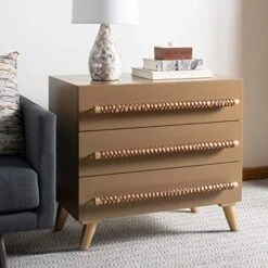 Safavieh Home Raquel Modern Taupe And Gold And Brown 3-drawer Chest