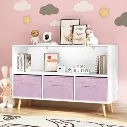 QVUUOU Kids Bookcase With Collapsible Fabric Drawers, Children's Book Display, Toy Storage Cabinet Organizer -Safavieh Furniture 51lLsRfajL. AC