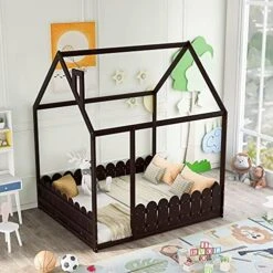 Designs Bed For Kids ,House Bed With Fence-Shaped Guardrails , Floor Twin Size Bed For Kids, Teens, Girls, Boys, Weight Capacity No Limit (Full,White) -Safavieh Furniture 51lS7ErlKGS. AC