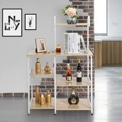 VINGLI Standing Baker's Rack 35.5 Inch Industrial Workstation Organizer Utility Storage Shelf 3-Tier+4-Tier Microwave Oven Stand Kitchen Baker's Rack With Metal Frame Spices Rack With 10 S-Hooks