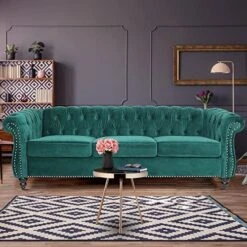 ORRD L-Shape Sectional Sofa, Velvet Tufted Chesterfield Couch Large Sofa Living Room Set With Chaise Lounge And Scrolled Arm For Living Room Home Furniture (Green) -Safavieh Furniture 51lU3mmcRL. AC