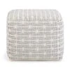 SIMPLIHOME Noreen Square Pouf, Footstool, Upholstered In Light Blue And White Cotton Handloom Woven Pattern, For The Living Room, Bedroom And Kids Room, Transitional,