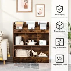 HOOBRO Kids Bookshelf, Toy Organizers And Storage, Bookshelf For Kids, 5 Compartments And 3-Layer Shelves, Bookcase Footboard, For Game Room, Playroom, Nursery, School, Rustic Brown FG34CW01 9 HOOBRO Kids Bookshelf, Toy Organizers And Storage, Bookshelf For Kids, 5 Compartments And 3-Layer Shelves, Bookcase Footboard, For Game Room, Playroom, Nursery, School, Rustic Brown FG34CW01 -Safavieh Furniture 51lWtoiMYjL