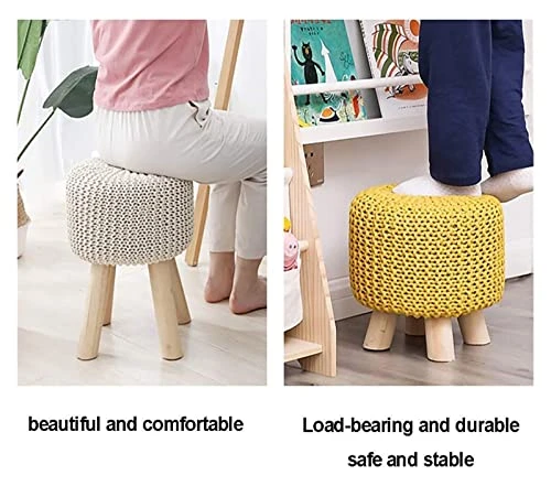 ALDEPO Shoe Cabinet Round Footstool Stool Small Footstool With Legs Upholstered Footstool With Removable Linen Cover - Handmade Wool Knitted Stool (Color : Red) 2 ALDEPO Shoe Cabinet Round Footstool Stool Small Footstool With Legs Upholstered Footstool With Removable Linen Cover - Handmade Wool Knitted Stool (Color : Red) - Image 2