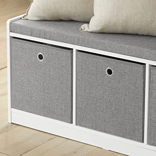 Haotian FSR65-DG, Grey 3 Baskets Hallway Bedroom Storage Bench With Seat Cushion, Shoe Bench, Shoe Rack, Shoe Cabinet 5 Haotian FSR65-DG, Grey 3 Baskets Hallway Bedroom Storage Bench With Seat Cushion, Shoe Bench, Shoe Rack, Shoe Cabinet - Image 5