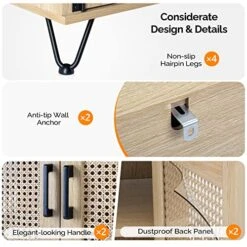 VINGLI 2 Door Accent Cabinet Set Of 2 Rattan Buffet Cabinet Boho Sideboard Wicker Credenzas For Living Room,31.2"(W) X15.7(D) X30(H),Oak -Safavieh Furniture 51lf46Mi2zL