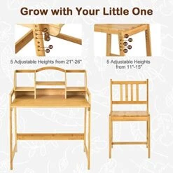 UNICOO - Bamboo Height Adjustable Kids Desk And Chair Set, Children Desk, Kids Study Table And Chair Set (Nature 01) -Safavieh Furniture 51liZ2CWgKL