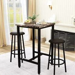DKLGG 3-Piece Bar Table Set, 24" Square Counter Height Pub Table Dining Table Set With PU Leather Stools, Small Kitchen Table Bar Table And Chairs Set For Living Room, Kitchen, Small Space -Safavieh Furniture 51lvTPkw3qL
