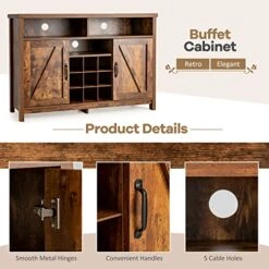 Giantex Buffet Sideboard, Farmhouse Kitchen Storage Cabinet, 9-Bottle Wine Rack & 2 Door Cabinets, Wood Pantry Cupboard, Credenza Organizer For Living Room (Industrial) -Safavieh Furniture 51m7ctor0iL