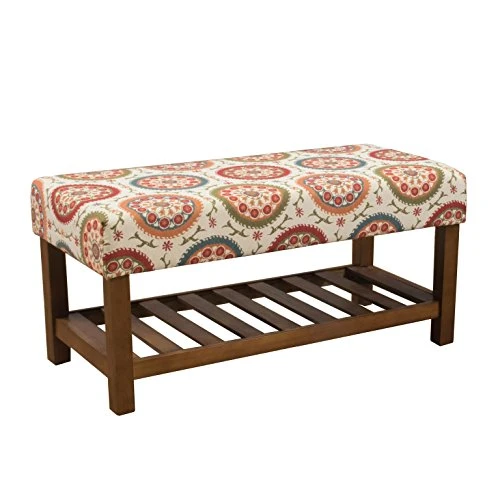 Homepop Home Decor | Upholstered Entryway Bench | Entryway Bench With Wood Shelf | Decorative Home Furniture (Orange Suzani) 1 Homepop Home Decor | Upholstered Entryway Bench | Entryway Bench With Wood Shelf | Decorative Home Furniture (Orange Suzani)