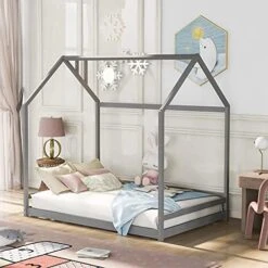Twin House Bed, Floor Bed, Tent Bed, Wood Bed Frame With Roof For Toddlers Kids Boys Girls Teens, Box Spring Needed, Espresso -Safavieh Furniture 51mJF2RDTIL. AC