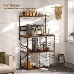 Labonida Bakers Rack, Microwave Stand Coffee Bar With Wine Glass Holder, Kitchen Storage Rack With 6 S-Hooks For Spices, Pots And Pans, Rustic Brown And Black -Safavieh Furniture 51mYmaKr0GL