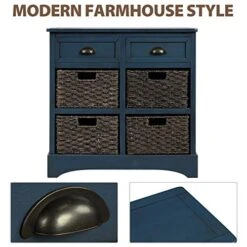 Storage Chest Retro Style Storage Cabinet Storage Unit With 2 Wood Drawers And 4 Wicker Baskets For Home Kitchen Entryway Living Room (Antique Navy) 12 Storage Chest Retro Style Storage Cabinet Storage Unit With 2 Wood Drawers And 4 Wicker Baskets For Home Kitchen Entryway Living Room (Antique Navy) -Safavieh Furniture 51mdsqybs7L