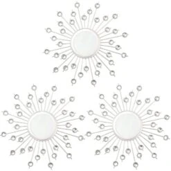 3 Pack Acrylic Burst Wall Mirror Metal Faux Diamonds Mirrors Bling Home Decorative Hanging Wall Art For Living Room Bedroom-Sliver