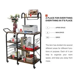 WAYTRIM Kitchen Baker's Rack With Wheels, Utility Storage Kitchen Shelf, 4+3 Tier Microwave Stand Cart With Wire Basket, Wine Glass Rack, Retro Brown Vintage Microwave Stand With Handle, 54in Length -Safavieh Furniture 51mg0yT5XCS